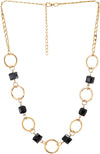 Stylish Gold Chain Circle Links Necklace with Black Cube Crystal Beads Pendant, Party - COOLSTEELANDBEYOND Jewelry