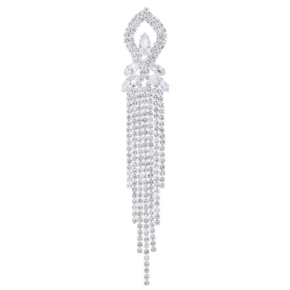 Crystal Statement Earrings, with Rhinestone Pave Cluster, Long Dangle Tassel Chain, Wedding Party