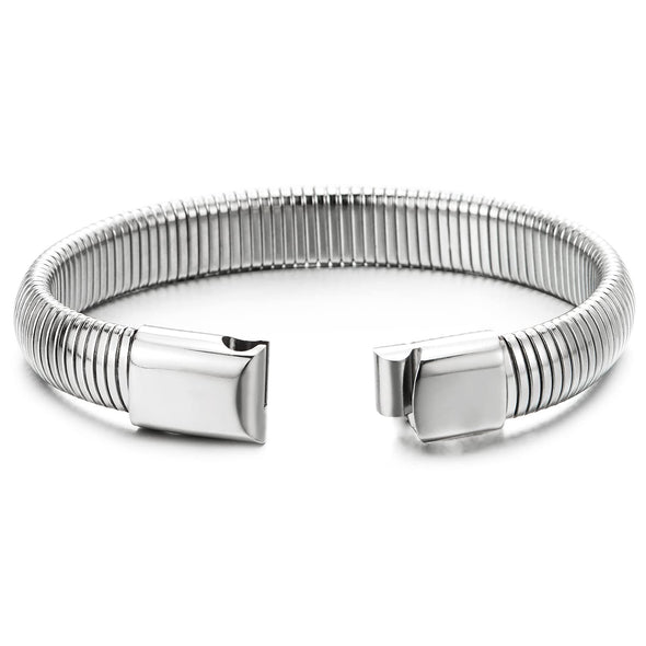 COOLSTEELANDBEYOND Stripwound Spring Cable Wire Link Bracelet for Mens Women, Stainless Steel, Bangle High Polished, Unique