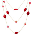 COOLSTEELANDBEYOND Gold Statement Necklace Three-Strand Long Chains with Red Crystal and Matt Red Irregular Oval Beads - COOLSTEELANDBEYOND Jewelry