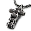 COOLSTEELANDBEYOND Men Bike Chain Cross Pendant Necklace, Stainless Steel Vintage Oxidized Blackened Textured, Biker Punk - COOLSTEELANDBEYOND Jewelry