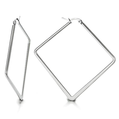 Large Square Huggie Hinged Hoop Earrings Plain, for Women Girls, Stainless Steel - COOLSTEELANDBEYOND Jewelry