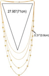 Gold Statement Necklace Waterfall Multi-Strand Layered Long Chains with Ball Charm Pendant - COOLSTEELANDBEYOND Jewelry