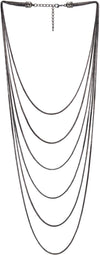 COOLSTEELANDBEYOND Multi-Strand Waterfall Statement Necklace Grey Color Choker Collar Box Chains, Dress Party Fashion - COOLSTEELANDBEYOND Jewelry