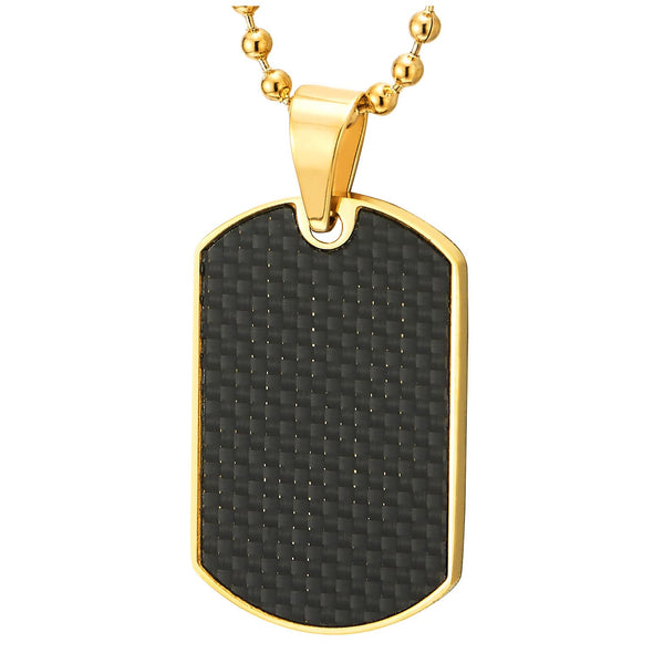 COOLSTEELANDBEYOND Carbon Fiber Dog Tag Pendant Necklace for Men, Gold Color Steel, with 23.6 inches Ball Chain - COOLSTEELANDBEYOND Jewelry