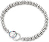 COOLSTEELANDBEYOND Two Interlocking Circles Bracelet for Women, Beads Link Chain with Charm of Colorful Cubic Zirconia - COOLSTEELANDBEYOND Jewelry
