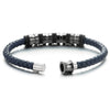 COOLSTEELANDBEYOND Mens Women Blue Braided Leather Bracelet, Bangle with Stainless Steel Bead String and Magnetic Clasp - COOLSTEELANDBEYOND Jewelry