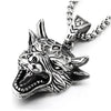 Mens Stainless Steel Vintage Roaring Wolf Head Pendant Necklace, 30 inches Steel Wheat Chain - COOLSTEELANDBEYOND Jewelry