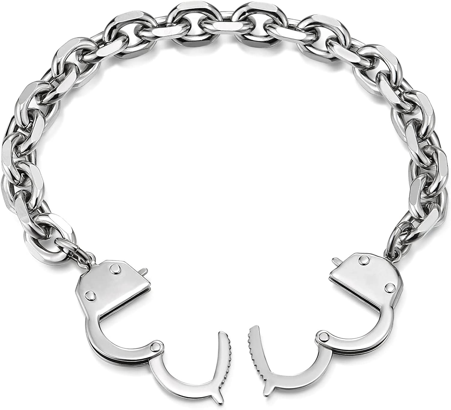 Handcuffs With Spring Chain COOLSTEELANDBEYOND Stainless Steel Mens Womens Handcuff Link Chain ...