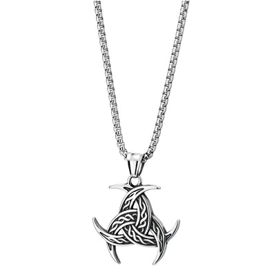 COOLSTEELANDBEYOND Norse Viking Necklace, Triple Odin's Horn Triskele Pendant Men Women, Stainless Steel, Amulet Pewter - COOLSTEELANDBEYOND Jewelry