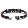 COOLSTEELANDBEYOND Mens Women Brown Braided Leather Bracelet, Bangle with Stainless Steel Bead String and Magnetic Clasp - COOLSTEELANDBEYOND Jewelry