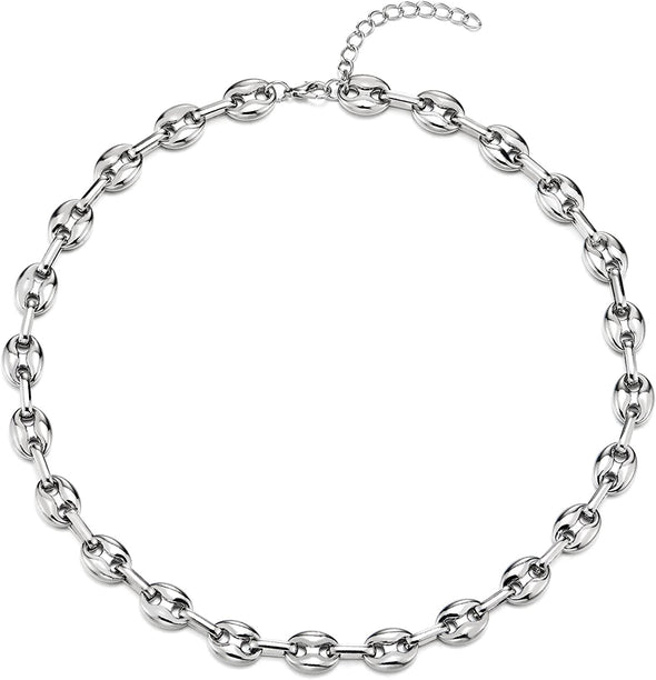 Classic Mariner Link Chain Choker Collar Statement Necklace, Cool Party - COOLSTEELANDBEYOND Jewelry