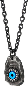 COOLSTEELANDBEYOND Protection Evil Eye Pendant Necklace for Men Women, Steel Oxidized Blackened Matt Geometric Dog Tag - COOLSTEELANDBEYOND Jewelry