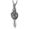 COOLSTEELANDBEYOND Viking Sword Lion Head Pendant Necklace for Men, Stainless Steel, 30 inches Wheat Chain - COOLSTEELANDBEYOND Jewelry