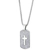 COOLSTEELANDBEYOND Exquisite Men Women Steel Cubic Zirconia Pave Dog Tag Pendant Necklace with Cross, 30 in Wheat Chain - COOLSTEELANDBEYOND Jewelry