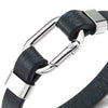 COOLSTEELANDBEYOND Square Oval Link Clasp Black Leather Bracelet Men Women, Bangle Wristband - COOLSTEELANDBEYOND Jewelry