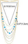 COOLSTEELANDBEYOND Gold Statement Necklace Multi-Strand Waterfall Long Chains, Blue Crystal, Synthetic Turquoise Bead - COOLSTEELANDBEYOND Jewelry