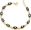 COOLSTEELANDBEYOND Womens Gold Color Link Chain Bracelet of Black Evil Eye Charms, with Cubic Zirconia, Adjustable - COOLSTEELANDBEYOND Jewelry