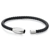 COOLSTEELANDBEYOND Classic Mens Women Thin Black Braided Leather Bracelet Leather Bangle, Steel Oval Magnetic Clasp - COOLSTEELANDBEYOND Jewelry