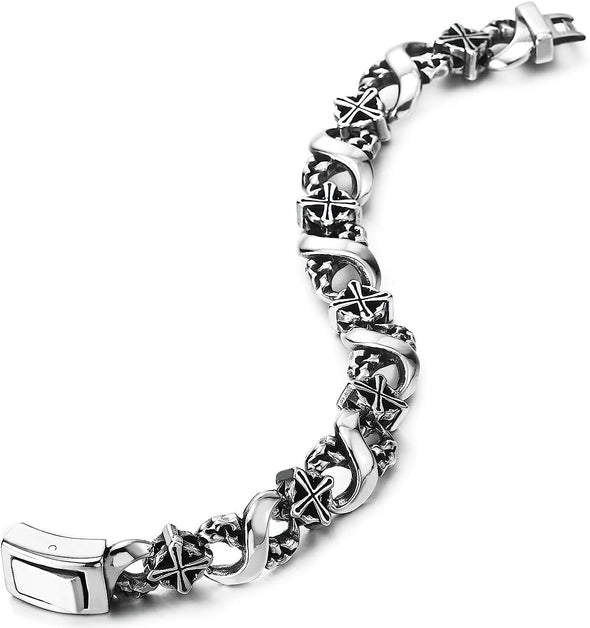 COOLSTEELANDBEYOND Mens Infinity Number 8 Bracelet, Textured Circle Cross Link Chain, Stainless Steel, Unique - COOLSTEELANDBEYOND Jewelry