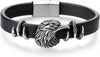 COOLSTEELANDBEYOND Stainless Steel Eagle Bracelet for Men, Eagle Head and Claws Bangle, Black Leather Wristband - COOLSTEELANDBEYOND Jewelry