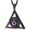 COOLSTEELANDBEYOND Purple Evil Eye Triangle Pendant Necklace Protection Hands Black Steel, for Men Women, Wheat Chain - COOLSTEELANDBEYOND Jewelry