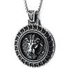 Men Women Steel Embossed Lion Head Sunray Circle Medal Pendant Necklace, Vintage Blackened - COOLSTEELANDBEYOND Jewelry