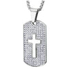 COOLSTEELANDBEYOND Exquisite Men Women Steel Cubic Zirconia Pave Dog Tag Pendant Necklace with Cross, 30 in Wheat Chain - COOLSTEELANDBEYOND Jewelry