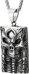 COOLSTEELANDBEYOND Men Steel Vintage Concave Engraving Skeleton Skull Dog tag Pendant Necklace, 30 inches Wheat Chain - COOLSTEELANDBEYOND Jewelry