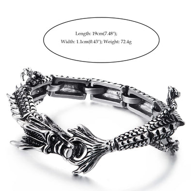 Retro Style Mens Stainless Steel Whole Dragon Bracelet, Spring Clasp - COOLSTEELANDBEYOND Jewelry