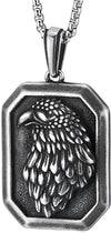 COOLSTEELANDBEYOND Mens Embossed Eagle Pendant Necklace, Vintage Oxidized Stainless Steel Dog Tag Medallion - COOLSTEELANDBEYOND Jewelry