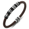 COOLSTEELANDBEYOND Mens Women Brown Braided Leather Bracelet, Bangle with Stainless Steel Bead String and Magnetic Clasp - COOLSTEELANDBEYOND Jewelry