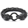 COOLSTEELANDBEYOND Biker Viking Black Wolf Heads Bracelet Mens Steel Double Curb Chain Braided Rope Chain Bracelet - COOLSTEELANDBEYOND Jewelry