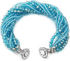 COOLSTEELANDBEYOND Blue Crystal Beads Multi-Strand Bracelet with Rhinestone Ball Charm Magnetic Clasp - COOLSTEELANDBEYOND Jewelry