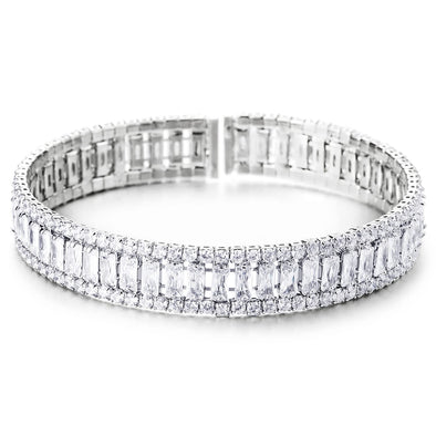 Womens Open Cuff Bangle Bracelet, All-around Cubic Zirconia Pave, Shinny Dazzling - COOLSTEELANDBEYOND Jewelry