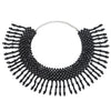 Black Beads Choker Bib Collar Necklace with Dangling Black Bead Tassel Pendant - COOLSTEELANDBEYOND Jewelry