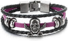 COOLSTEELANDBEYOND Black Purple Braided Leather Bracelet Sword Pirate Skull Mens Women Multi-Strand Leather Wristband - COOLSTEELANDBEYOND Jewelry