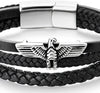 Stainless Steel Ancient Eagle Bangle Bracelet Three-strand Black Braided Leather Wristband for Men - COOLSTEELANDBEYOND Jewelry