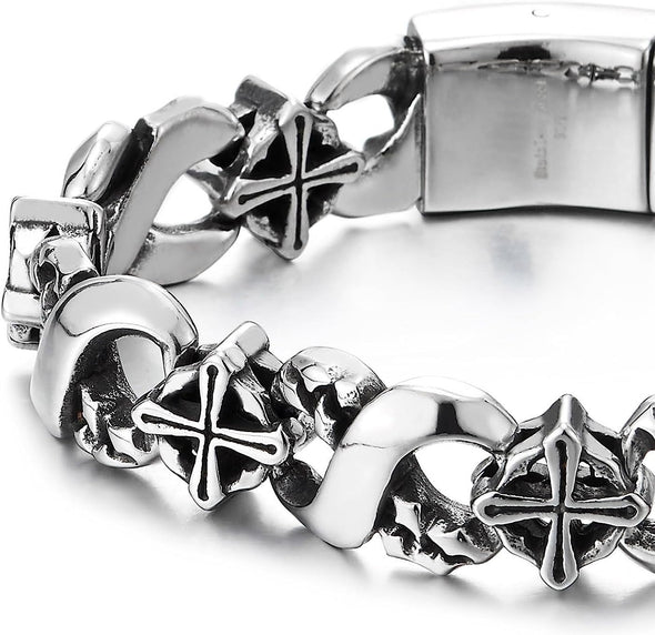 COOLSTEELANDBEYOND Mens Infinity Number 8 Bracelet, Textured Circle Cross Link Chain, Stainless Steel, Unique - COOLSTEELANDBEYOND Jewelry