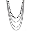 COOLSTEELANDBEYOND Layered Statement Necklace, Crystal Beads, Silver Black Multi-Strand Waterfall Long Chains and Circle Charm - COOLSTEELANDBEYOND Jewelry