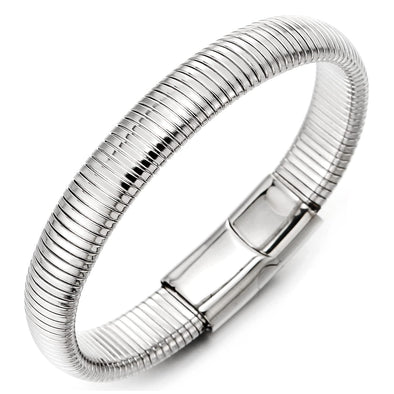 COOLSTEELANDBEYOND Stripwound Spring Cable Wire Link Bracelet for Mens Women, Stainless Steel, Bangle High Polished, Unique