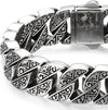 COOLSTEELANDBEYOND Sturdy and Large Stainless Steel Tribal Tattoo Pattern Fancy Curb Chain Bracelet for Men, Polished - COOLSTEELANDBEYOND Jewelry