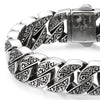 COOLSTEELANDBEYOND Sturdy and Large Stainless Steel Tribal Tattoo Pattern Fancy Curb Chain Bracelet for Men, Polished - COOLSTEELANDBEYOND Jewelry