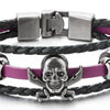 COOLSTEELANDBEYOND Black Purple Braided Leather Bracelet Sword Pirate Skull Mens Women Multi-Strand Leather Wristband - COOLSTEELANDBEYOND Jewelry