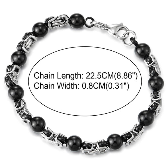 Unique Men Women Stainless Steel Braided Link Bracelet with Bead Ball Charms, Silver Black Two-tone - COOLSTEELANDBEYOND Jewelry