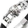 COOLSTEELANDBEYOND Mens Steel Skull Motorcycle Bike Chain Black Braided Leather Bangle Bracelet, Magnetic Clasp - COOLSTEELANDBEYOND Jewelry
