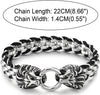 Mens Lion Head Spring Ring Clasp Bracelet, Rolo Chain Interwoven with Black Braided Leather - COOLSTEELANDBEYOND Jewelry