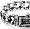 COOLSTEELANDBEYOND Mens Retro Style Steel Vintage Curb Chain Bracelet Engraving with Tribal Tattoo Pattern, Spring Clasp - COOLSTEELANDBEYOND Jewelry