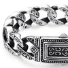 COOLSTEELANDBEYOND Mens Retro Style Steel Vintage Curb Chain Bracelet Engraving with Tribal Tattoo Pattern, Spring Clasp - COOLSTEELANDBEYOND Jewelry