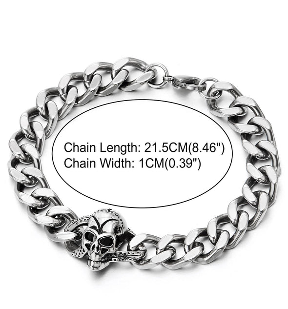 COOLSTEELANDBEYOND Stainless Steel Skull Bracelet for Men Women, Curb Chain Link Polished, Gothic Biker - COOLSTEELANDBEYOND Jewelry